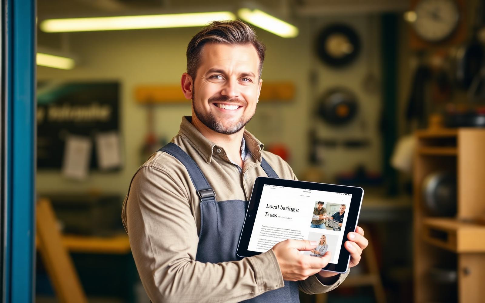 A local service business owner showing a professional niche website